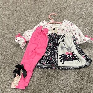Charming Halloween Spider Web Kids Set - Pink and Black